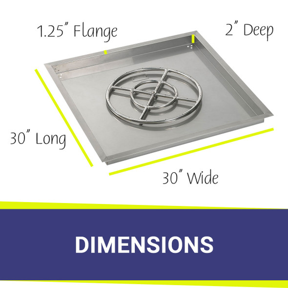 American Fire Products 30" Stainless Steel Square Drop In Pan With 18" Ring - SS-SQP-30-ASBL