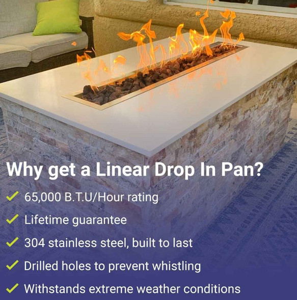 American Fire Products 48" x 6" Stainless Steel Linear Drop-In Pan - SS-LCB-48