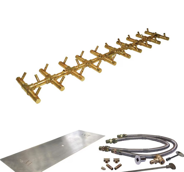 Warming Trends 44 X 14-Inch Linear Natural Gas Fire Pit Burner Kit W/ 38 X 7.25-Inch Tree-Style CROSSFIRE Brass Burner - Match Light Ignition - CFBT290NGALPL4414FK2