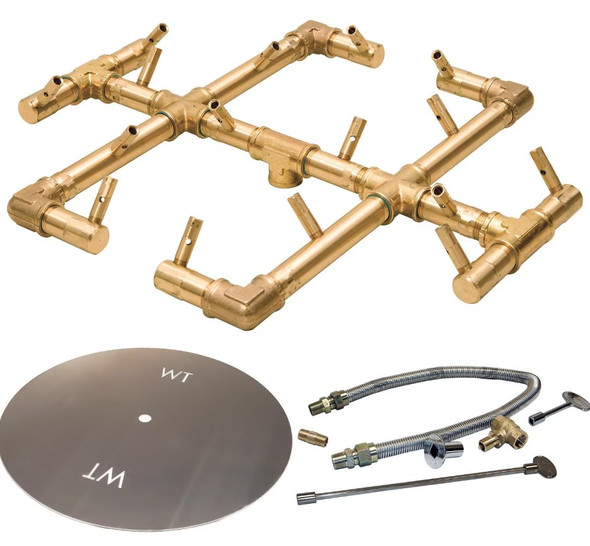 Warming Trends 30-Inch Round Natural Gas Fire Pit Burner Kit W/ 17 X 15-Inch Original CROSSFIRE Brass Burner - Match Light Ignition - CFB180NGALPL30CFK1