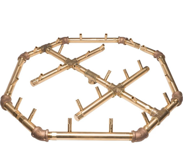 Warming Trends 30-Inch Square Natural Gas Fire Pit Burner Kit W/ 22.75 X 21.75-Inch Octagonal CROSSFIRE Brass Burner - Match Light Ignition - CFBO280NGALPL30SFK2