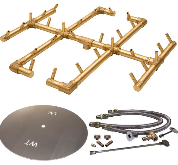 Warming Trends 36-Inch Round Propane Fire Pit Burner Kit W/ 21.5-Inch Original CROSSFIRE Brass Burner - Match Light Ignition - CFB290LPALPL36CFK2