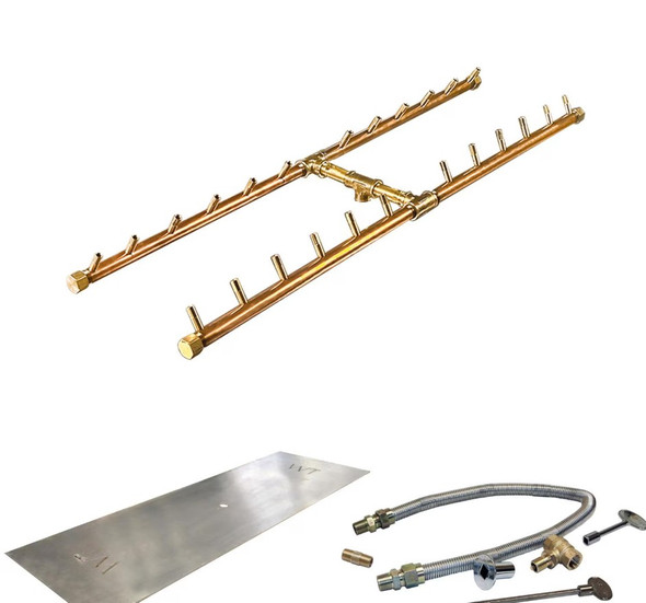 Warming Trends 46 X 17-Inch Linear Propane Fire Pit Burner Kit W/ 36 X 9-Inch H-Style CROSSFIRE Brass Burner - Match Light Ignition - CFBH240LPALPL4617FK1