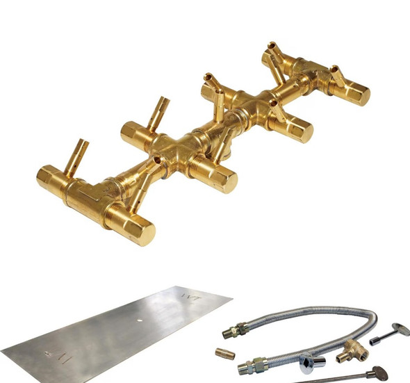Warming Trends 20 X 11-Inch Linear Natural Gas Fire Pit Burner Kit W/ 13.75 X 5.25-Inch Tree-Style CROSSFIRE Brass Burner - Match Light Ignition - CFBT110NGALPL2011FK1