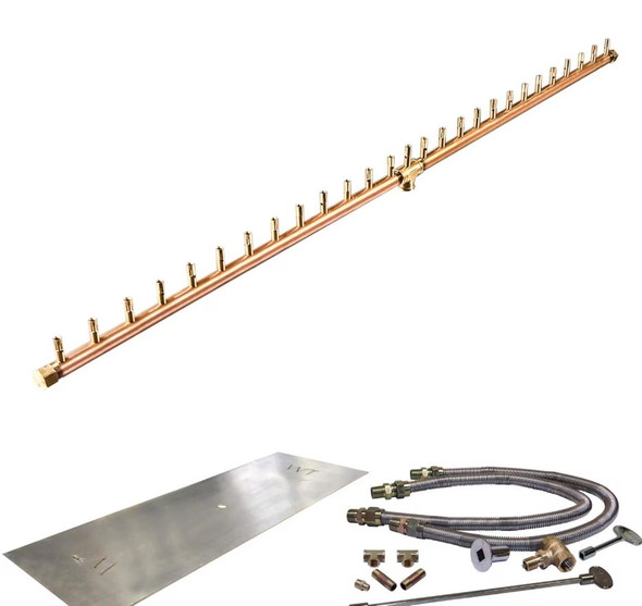 Warming Trends 62 X 12-Inch Linear Natural Gas Fire Pit Burner Kit W/ 54-Inch Linear CROSSFIRE Brass Burner - Match Light Ignition - CFBL270NGALPL6212FK2