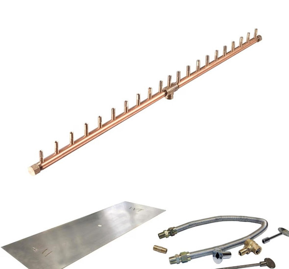 Warming Trends 50 X 10-Inch Linear Propane Fire Pit Burner Kit W/ 42-Inch Linear CROSSFIRE Brass Burner - Match Light Ignition - CFBL210LPALPL5010FK1