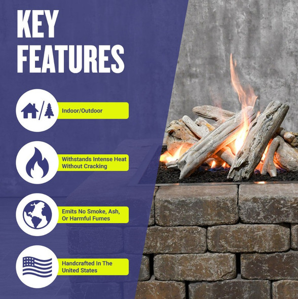 American Fire Products Formation Creation Driftwood Ceramic Gas Fire Pit Logs – 9 Piece Set - AFP-FPL-DW