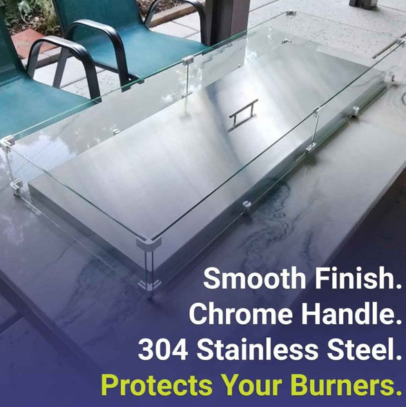 American Fire Products Stainless Steel Cover for Rectangular Drop-In Fire Pit Pan - SS-CV-AFPP-24