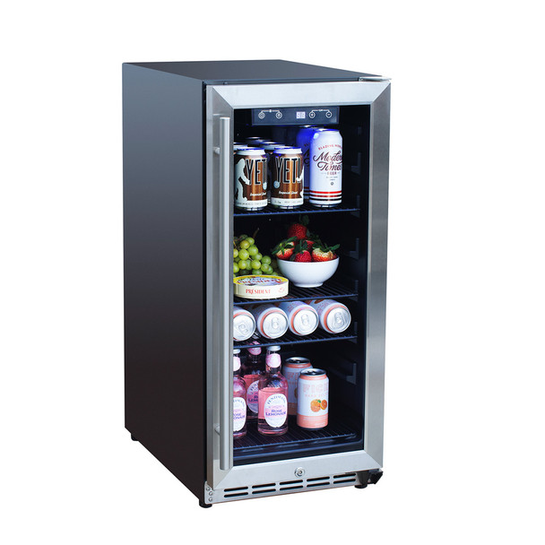 TrueFlame 15-Inch Outdoor Rated Refrigerator w/Glass Door & Stainless Steel Handle - AMD-RFR-15G