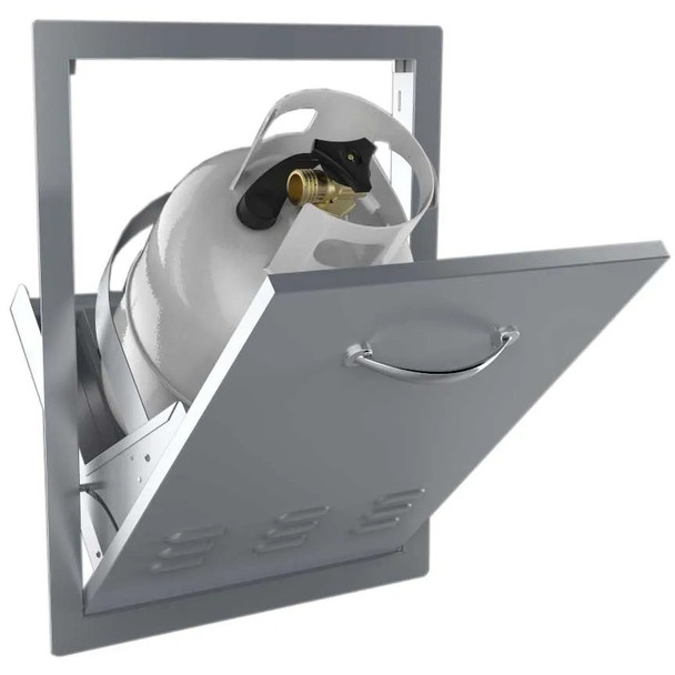 Sunstone Grills Classic Series 20-Inch Stainless Steel Vented Tilt-Out Propane Tank Bin-Open-Front-View