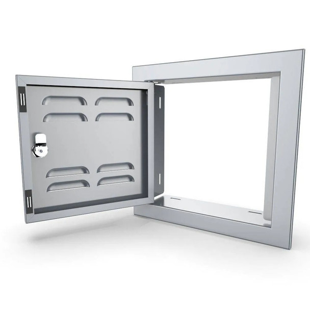 Sunstone Grills Signature Series 12-Inch Stainless Steel Beveled Frame Left-Hinged Vented Single Access Door-Open-Door-View