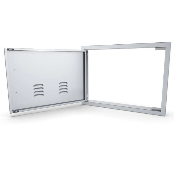 Sunstone Grills Signature Series 24-Inch Stainless Steel Beveled Frame Left-Hinged Horizontal Vented Single Access Door-Open-Door-View