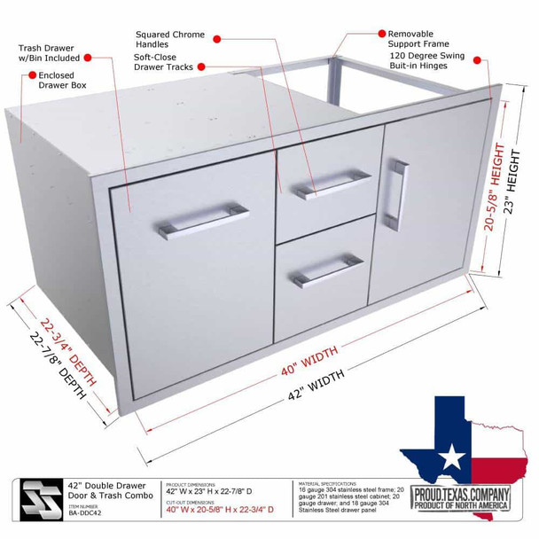 Sunstone Signature Series 36-Inch Stainless Steel Beveled Frame Double Access Drawer and Double Door Combo