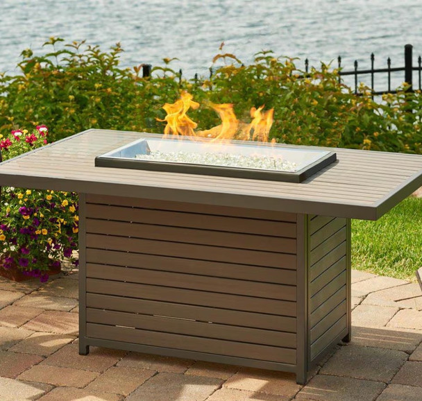 Brooks 50 Inch Rectangular Cast Aluminum Natural Gas Fire Pit Table in Taupe by The Outdoor GreatRoom Company