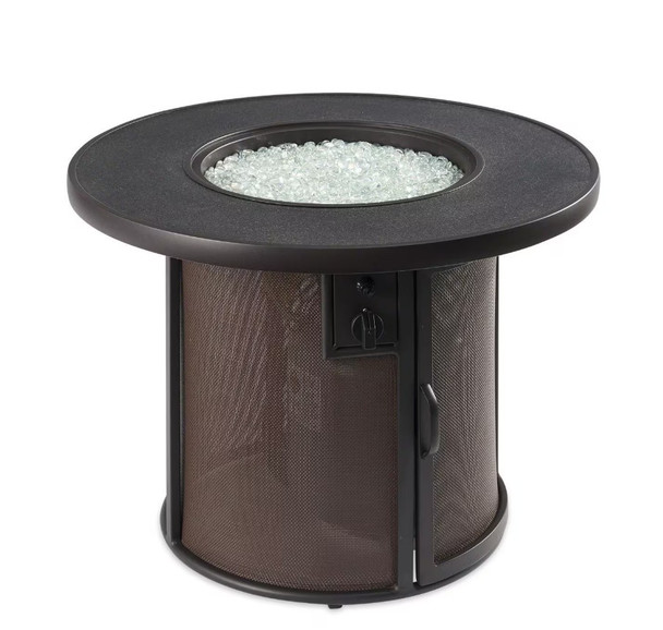 Stonefire 32 Inch Round Aluminum Propane Fire Pit Table in Brown by The Outdoor GreatRoom Company