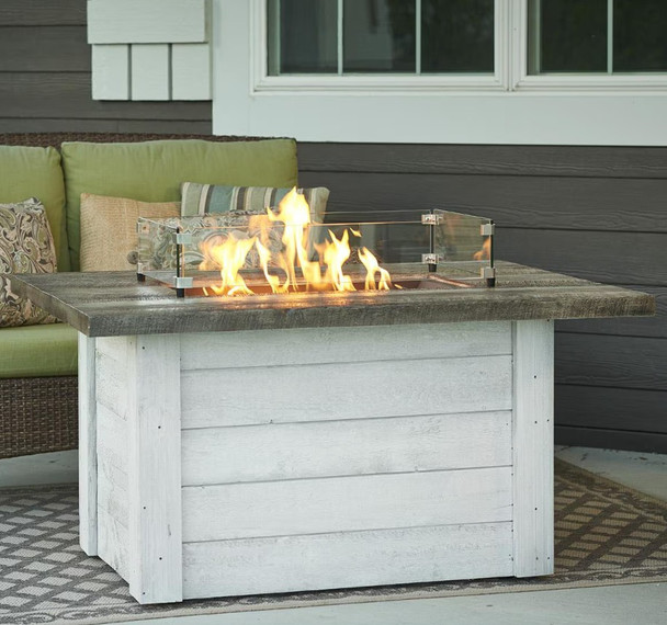 Alcott 48 Inch Rectangular Stucco Natural Gas Fire Pit Table in White by The Outdoor GreatRoom Company (Ships As Propane w/ Natural Gas Conversion Kit)