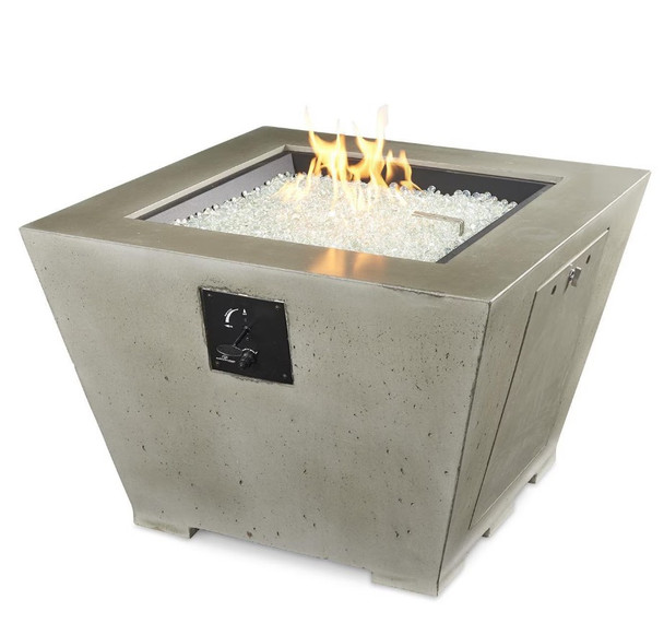 Cove 37 Inch Square GFRC Propane Fire Pit in Natural Gray by The Outdoor GreatRoom Company