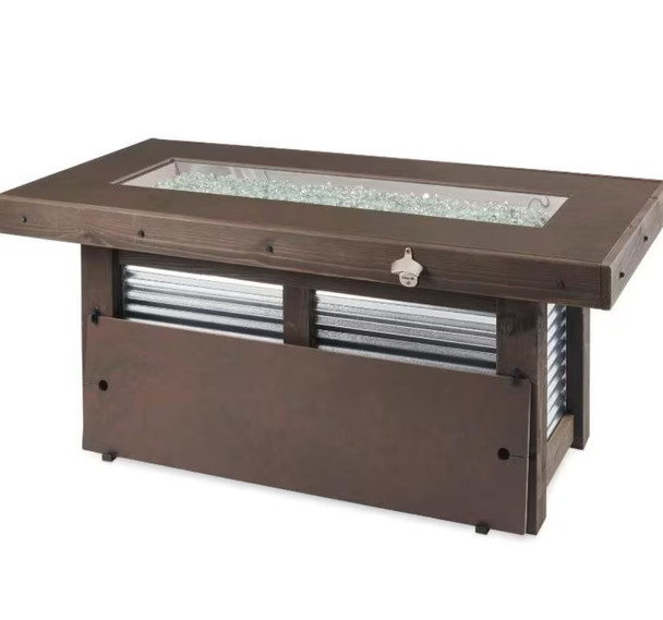 Denali Brew 57 Inch Rectangular Wood-Burning Natural Gas Fire Pit Table in Brown by The Outdoor GreatRoom Company