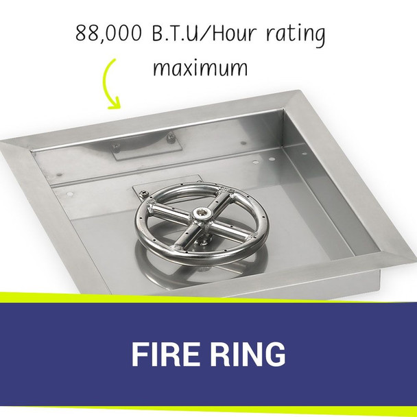 American Fire Products 12" Stainless Steel Square Drop In Pan With 6" Fire Ring -  SS-SQP-12-ASBL