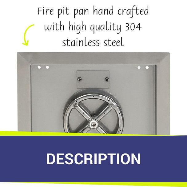 American Fire Products 12" Stainless Steel Square Drop In Pan With 6" Fire Ring -  SS-SQP-12-ASBL