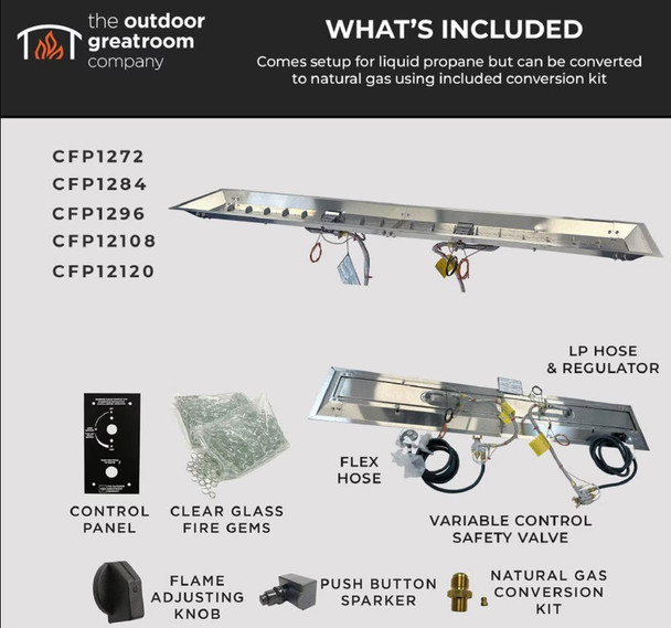 The Outdoor GreatRoom Company Crystal Fire Plus 96 X 12 Linear Propane Gas Fire Pit Burner Kit - CFP1296-B