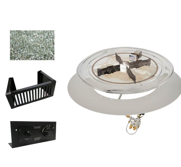 The Outdoor GreatRoom Company Crystal Fire Plus 48 Inch DIY Flat Round 105,000 BTU Propane Fire Pit Burner Kit - Stainless Steel