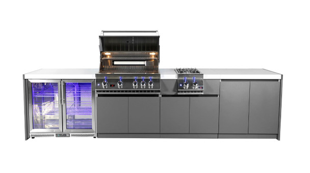 Whistler 4-Burner 133 x 28-Inch Gas Grill Island with Infrared Rear Burner, Refrigerator, Double Side Burner, and Rotisserie Kit