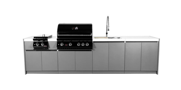 Whistler 4-Burner 127 x 28-Inch Gas Grill Island with Infrared Rear Burner, Sink, Double Side Burner, and Rotisserie Kit - Black Stainless