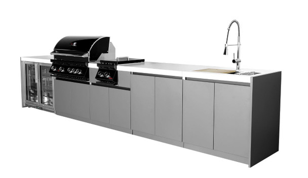 Whistler 4-Burner 164 x 28-Inch Gas Grill Island with Infrared Rear Burner, Refrigerator, Sink, Double Side Burner, and Rotisserie Kit - Black Stainless