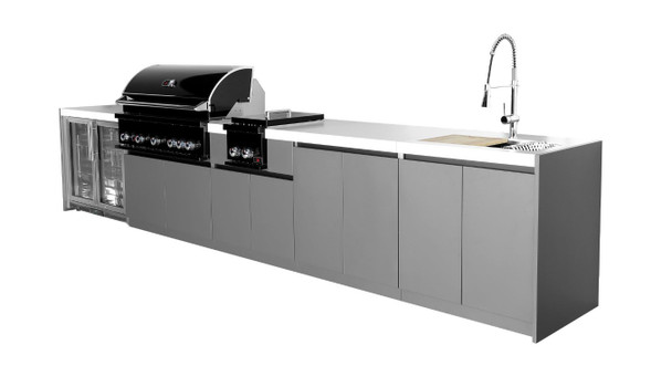 Whistler 5-Burner 172 x 28-Inch Gas Grill Island with Infrared Rear Burner, Refrigerator, Sink, Double Side Burner, and Rotisserie Kit - Black Stainless