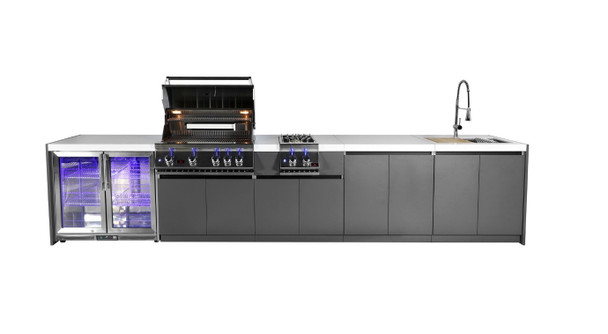 Whistler 4-Burner 164 x 28-Inch Gas Grill Island with Infrared Rear Burner, Refrigerator, Sink, Double Side Burner, and Rotisserie Kit