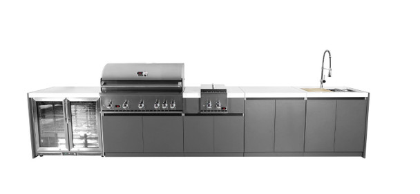 Whistler 5-Burner 172 x 28-Inch Gas Grill Island with Infrared Rear Burner, Refrigerator, Sink, Double Side Burner, and Rotisserie Kit