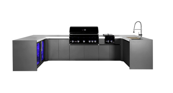 Whistler 5-Burner 163 x 92-Inch Gas Grill Island with Two 90-Degree Corners, Infrared Rear Burner, Refrigerator, Sink, Double Side Burner, and Rotisserie Kit - Black Stainless