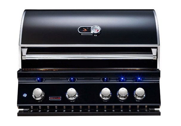 Whistler 34-Inch 4-Burner Built-In Gas Grill With Rear Infrared Burner, Grill Lights, Rotisserie Kit & Cover - Black Stainless
