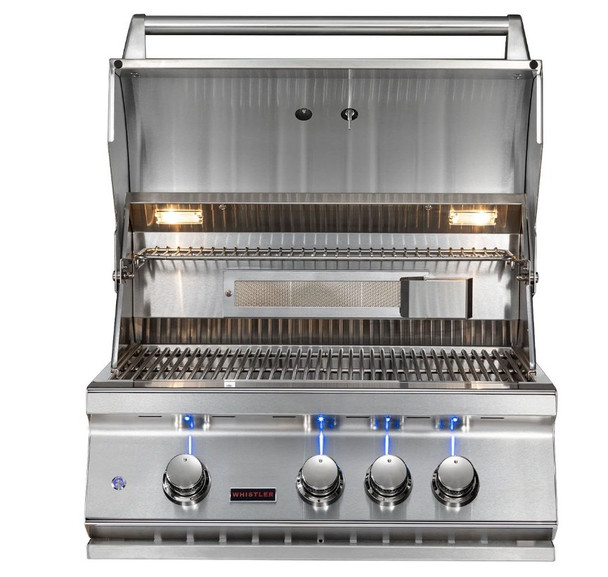 Whistler 28-Inch 3-Burner Built-In Gas Grill With Rear Infrared Burner, Grill Lights, Rotisserie Kit & Cover