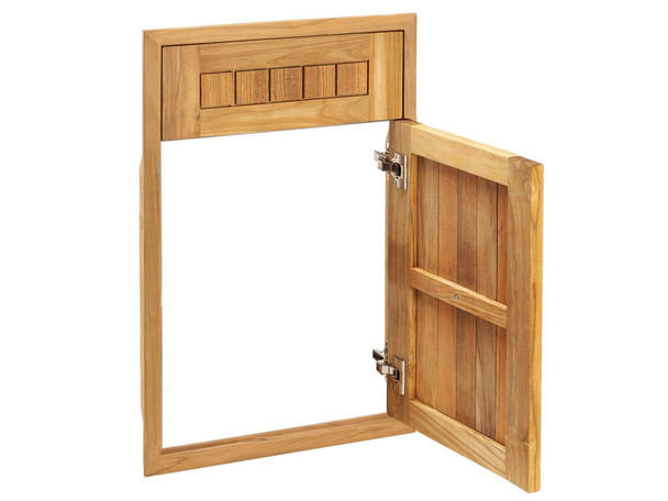 Pacific Teak Millworks 18-Inch Cottage Panel Teak Wood Single Access Door with False Drawer - ADFD-18C