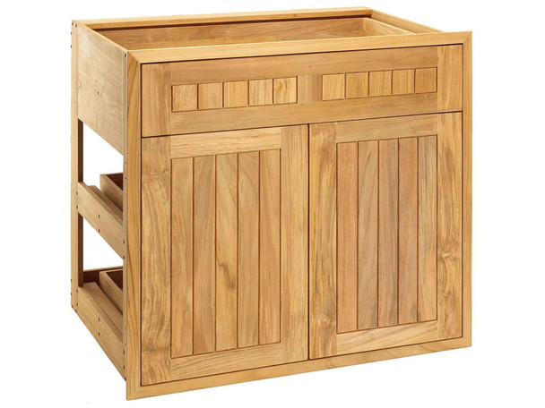 Pacific Teak Millworks 30-Inch Cottage Panel Teak Wood Drawer/2-Door Combo with 2 Rollout Trays - C12T-30C