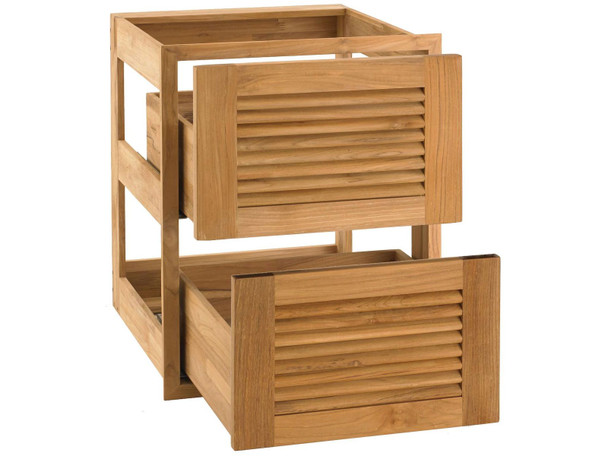 Pacific Teak Millworks 18-Inch Louvered Panel Teak Wood Double Drawer - UD2V-18L