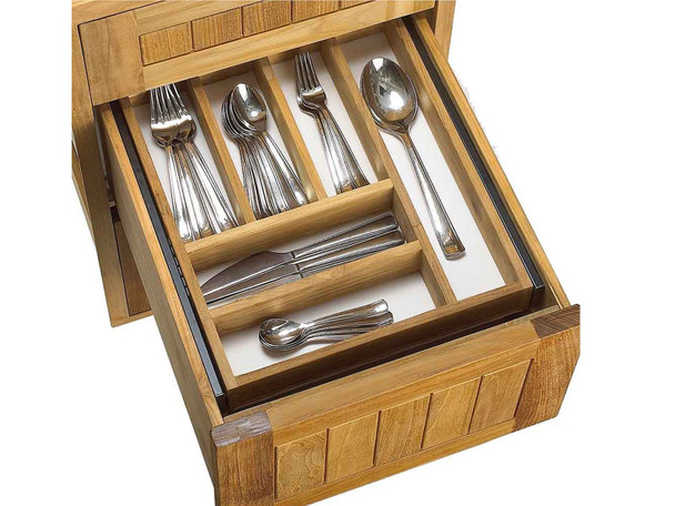 Pacific Teak Millworks Teak Wood Push Back Cutlery Tray - CT-2