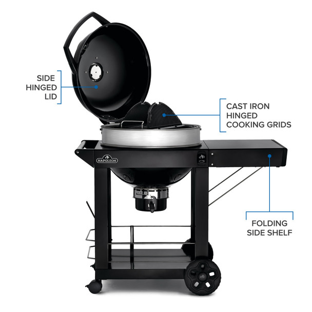 Napoleon PRO 22 Inch Charcoal Kettle Grill W/Cart - Black - PRO22K-CART-3