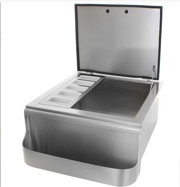 Premium 25-Inch Slide-In Ice Bin  Cooler With Speed Rail & Condiment Holder - BBQ-260-SI
