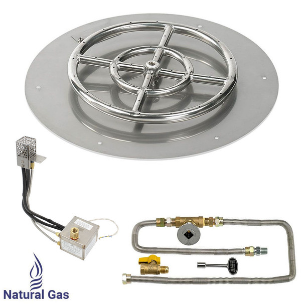 American Fire Products 18" Round Stainless Steel Flat Pan with AWEIS System (12" Ring) - Natural Gas - SS-RFPAWEIS-N-18
