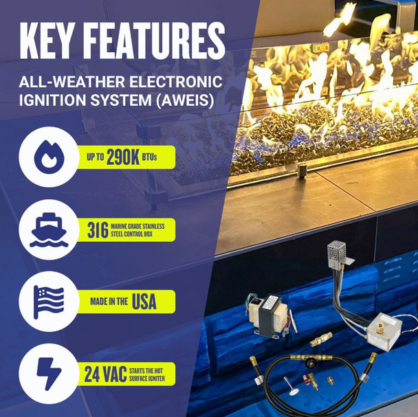 American Fire Products 30" Round Stainless Steel Flat Pan with AWEIS System (18" Ring) - Whole House Propane - SS-RFPAWEIS-P-30