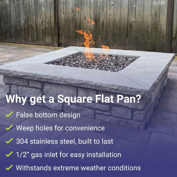 American Fire Products 12" Square Stainless Steel Flat Pan (1/2" Nipple) - SS-SQFP-12