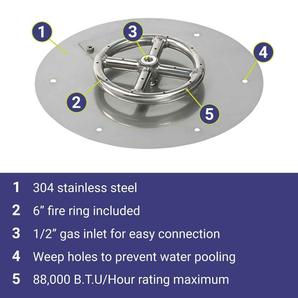 American Fire Products 12" Round Stainless Steel Flat Pan With 6" Fire Ring - SS-RFP-12-ASBL
