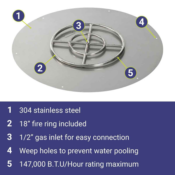 American Fire Products 36" Round Stainless Steel Flat Pan With 18" Fire Ring - SS-RFP-36-ASBL