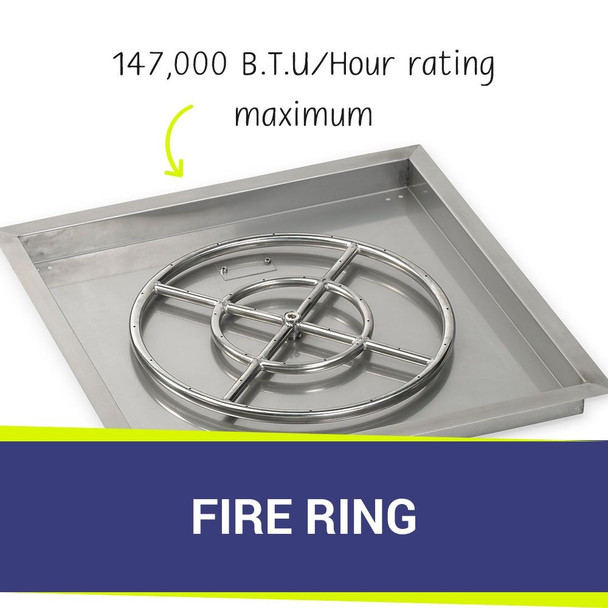American Fire Products 24" Stainless Steel Square Drop In Pan With 18" Fire Ring - SS-SQP-24-ASBL
