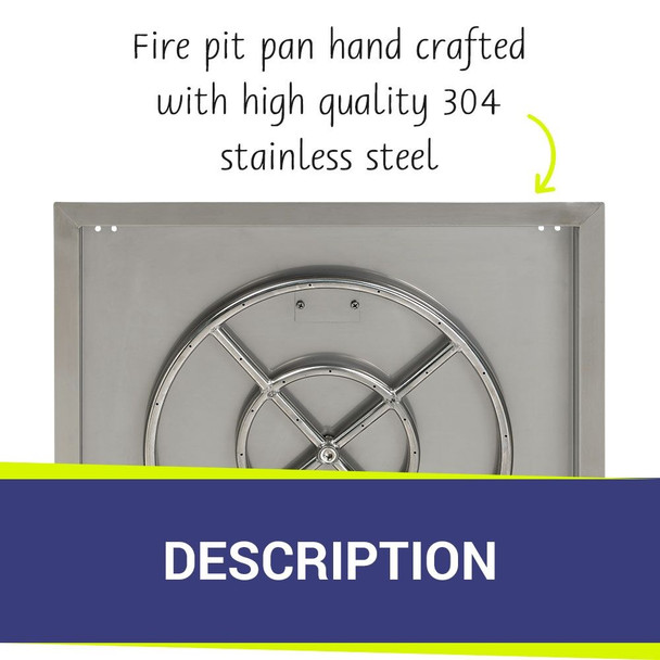 American Fire Products 24" Stainless Steel Square Drop In Pan With 18" Fire Ring - SS-SQP-24-ASBL