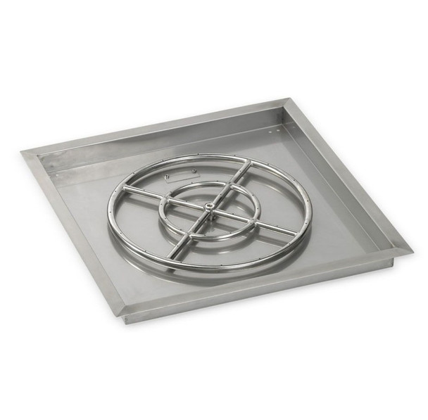 American Fire Products 24" Stainless Steel Square Drop In Pan With 18" Fire Ring - SS-SQP-24-ASBL