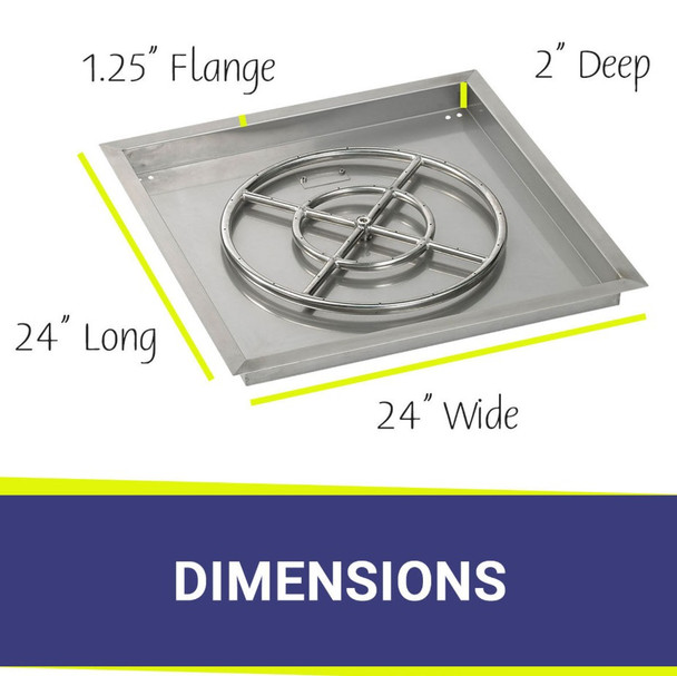 American Fire Products 24" Stainless Steel Square Drop In Pan With 18" Fire Ring - SS-SQP-24-ASBL